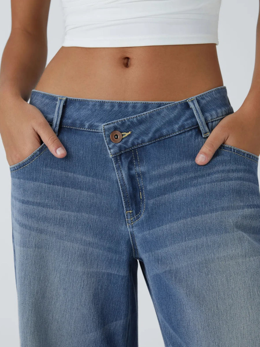 Asym Low-Rise Wide Leg Jeans