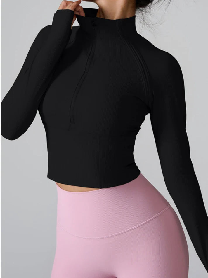 Top de manga larga de medio zip