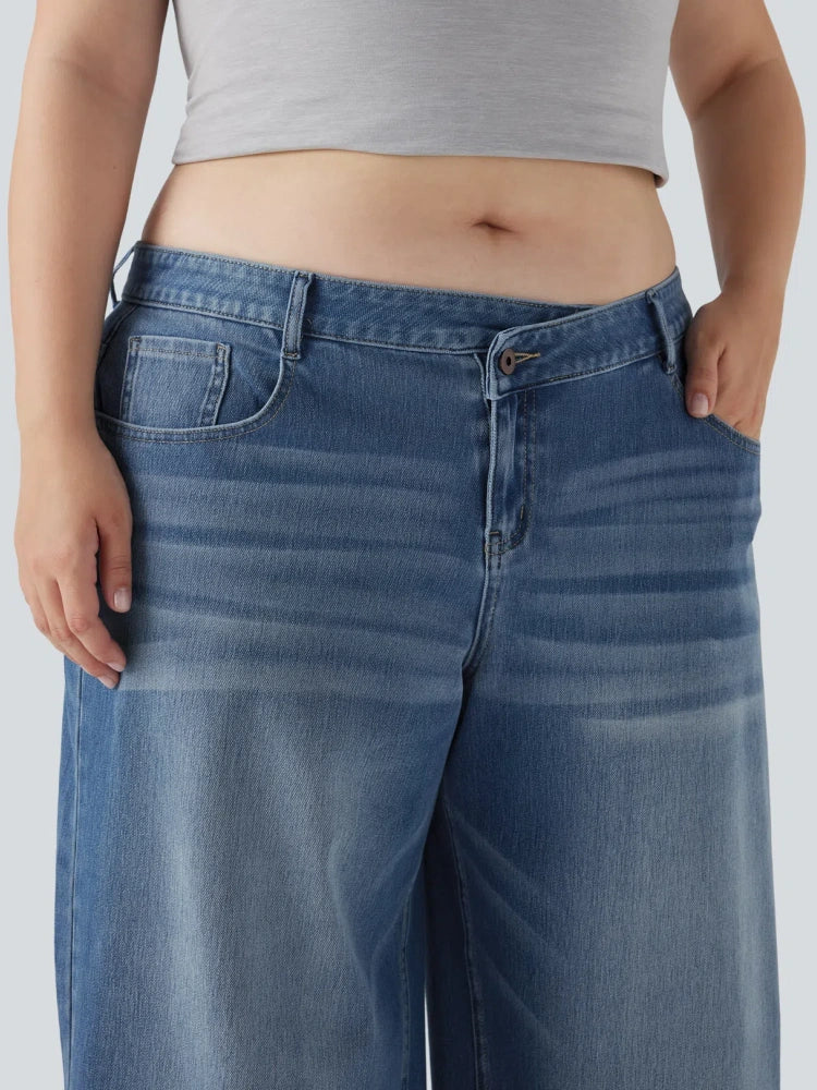 Asym Low-Rise Wide Leg Jeans
