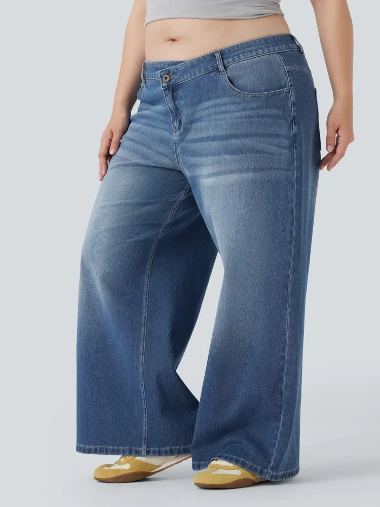 Asym Low-Rise Wide Leg Jeans