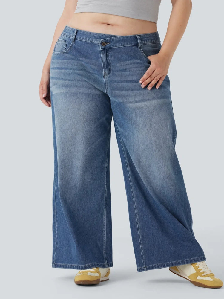 Asym Low-Rise Wide Leg Jeans