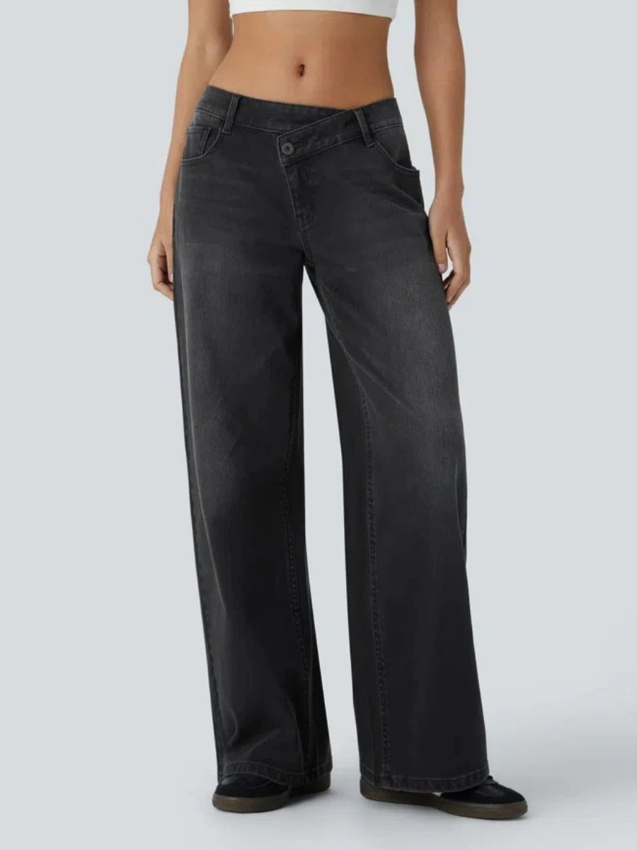 Asym Low-Rise Wide Leg Jeans