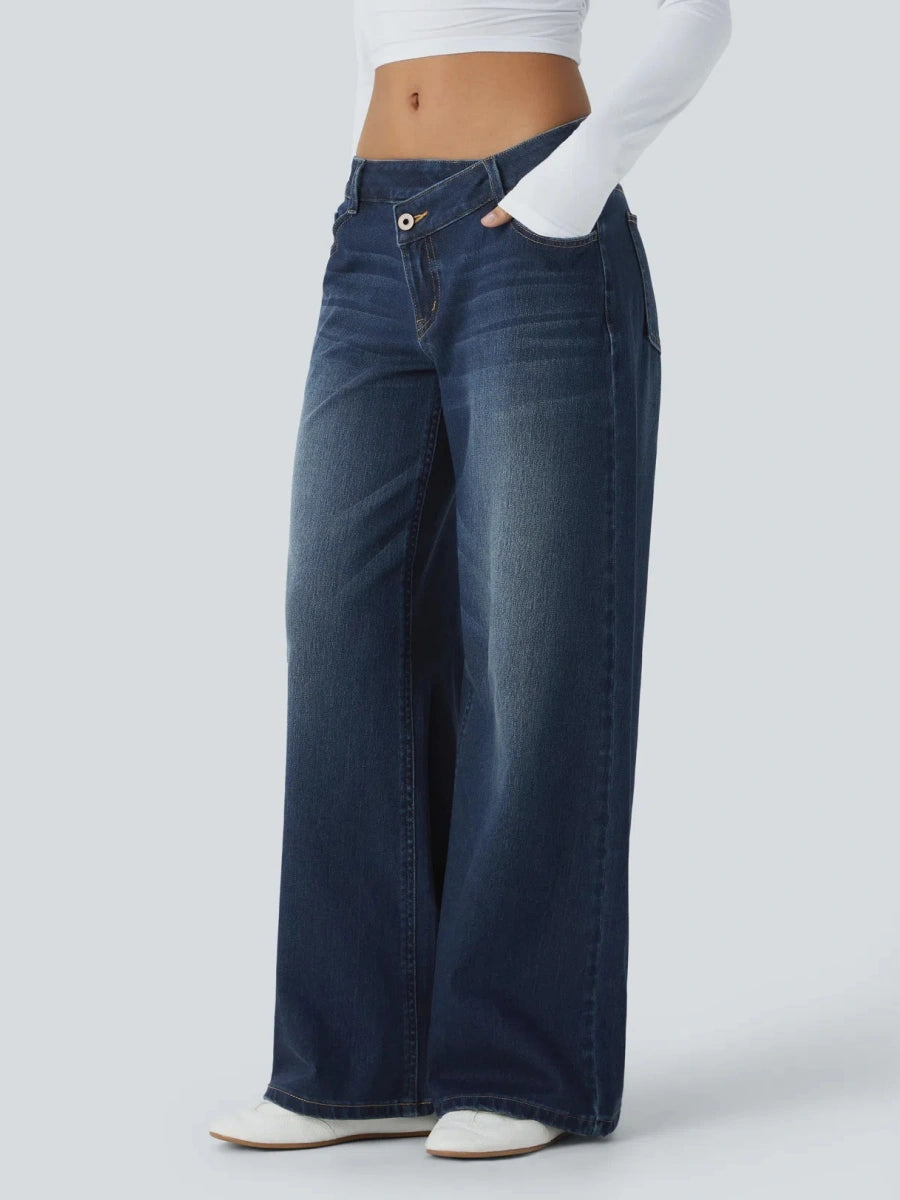 Asym Low-Rise Wide Leg Jeans