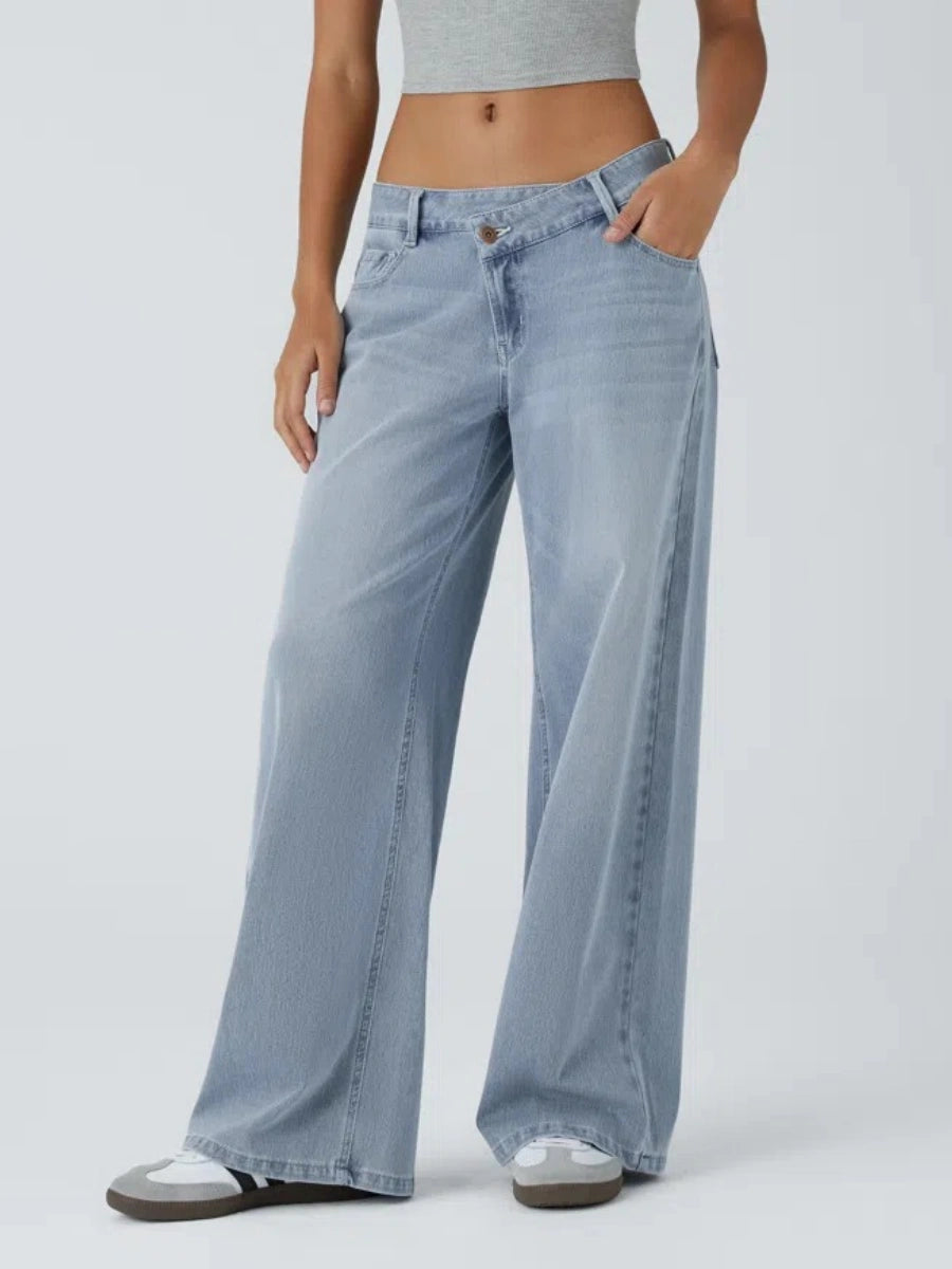 Asym Low-Rise Wide Leg Jeans