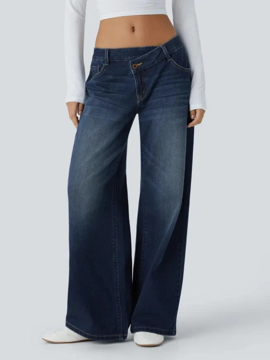 Asym Low-Rise Wide Leg Jeans