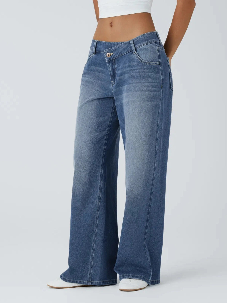 Asym Low-Rise Wide Leg Jeans