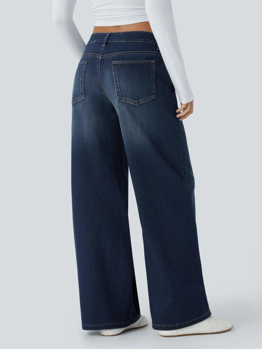 Asym Low-Rise Wide Leg Jeans