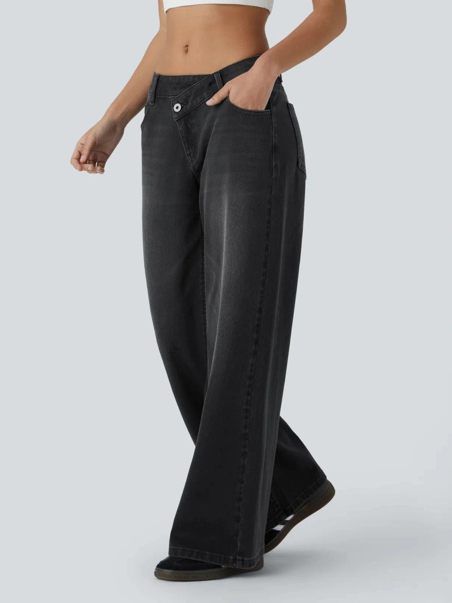 Asym Low-Rise Wide Leg Jeans