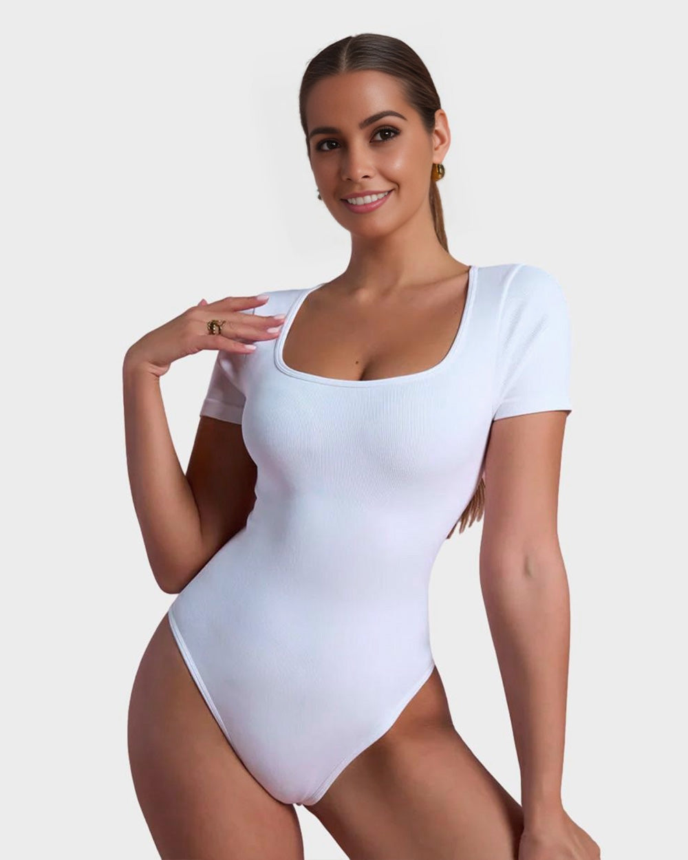 BlissShe® Basic Square Neck Thong Bodysuit