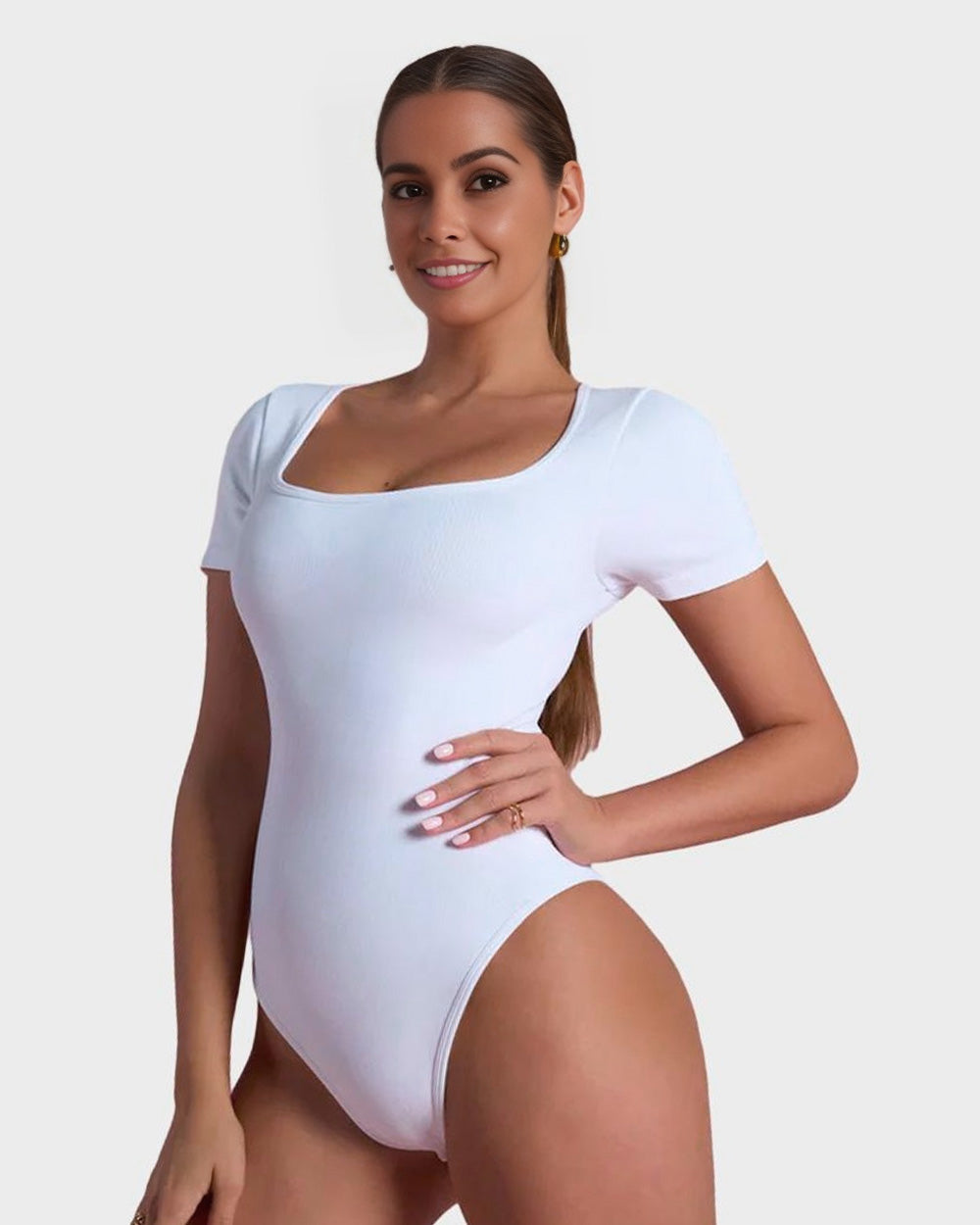 BlissShe® Basic Square Neck Thong Bodysuit