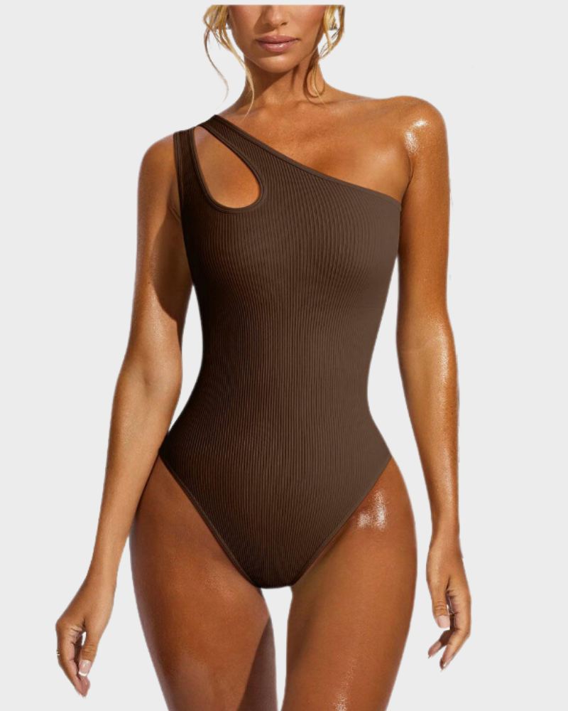 BlissShe® One Shoulder Cutout Thong Bodysuits