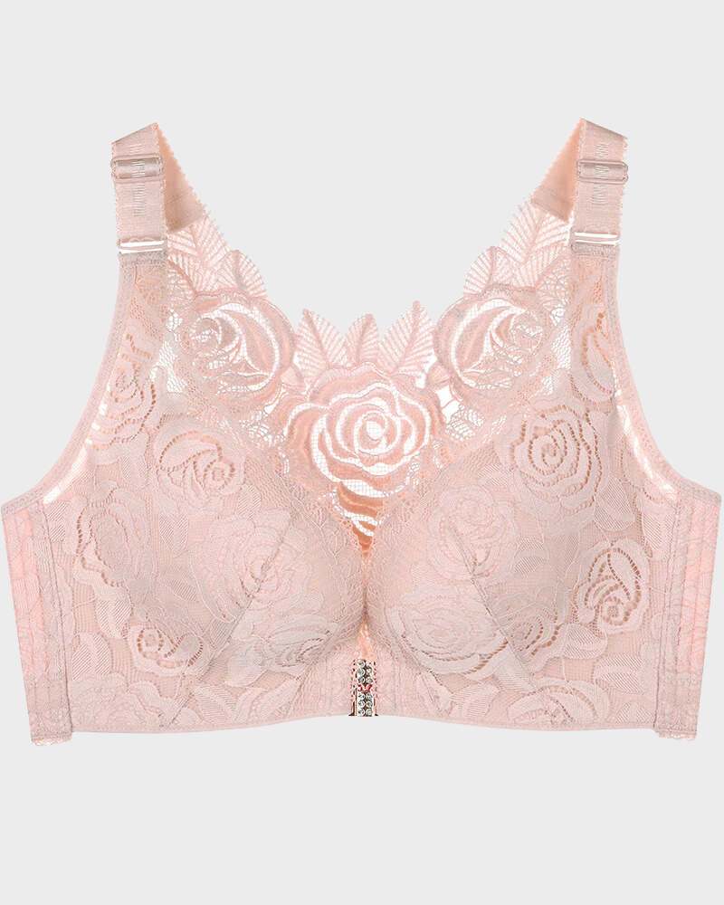 BlissShe® Rose Embroidery Front Closure Bra