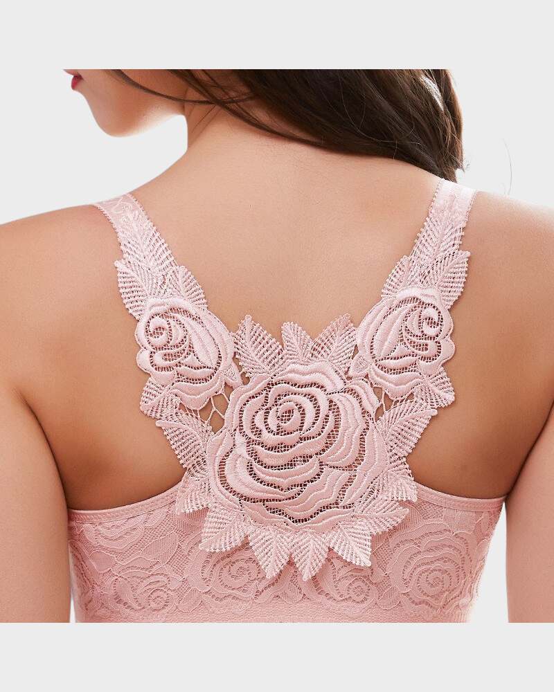 BlissShe® Rose Embroidery Front Closure Bra