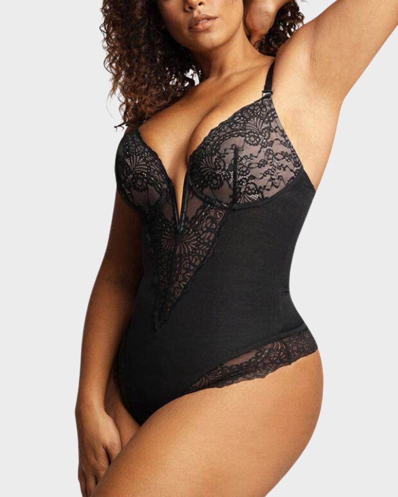 BlissShe® Sexy Lace Deep-V Neck Bodysuit