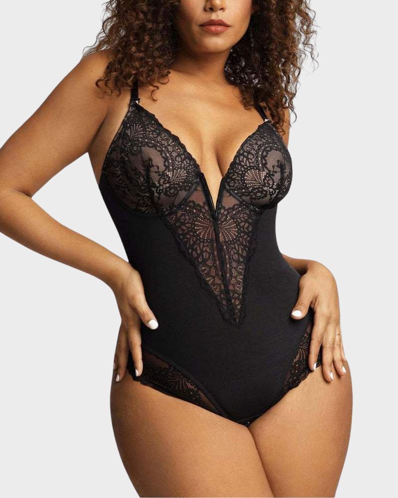 BlissShe® Sexy Lace Deep-V Neck Bodysuit