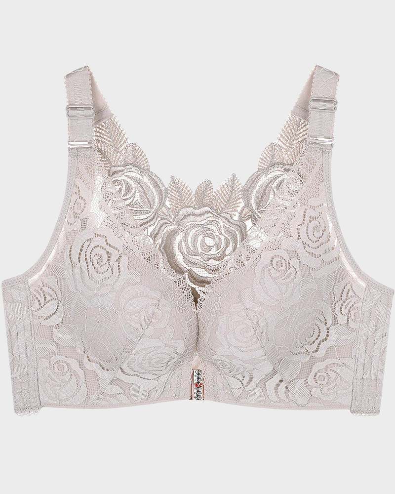 BlissShe® Rose Embroidery Front Closure Bra