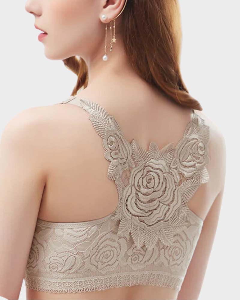 BlissShe® Rose Embroidery Front Closure Bra