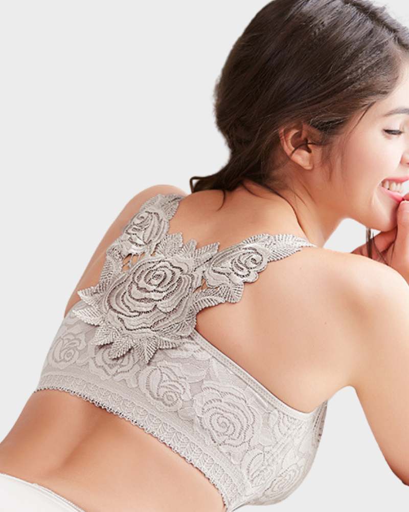 BlissShe® Rose Embroidery Front Closure Bra