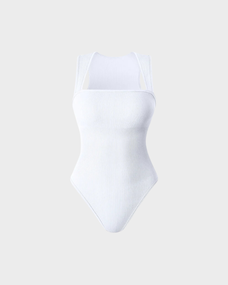 BlissShe® Ribbed Strappy Square Neck Bodysuits