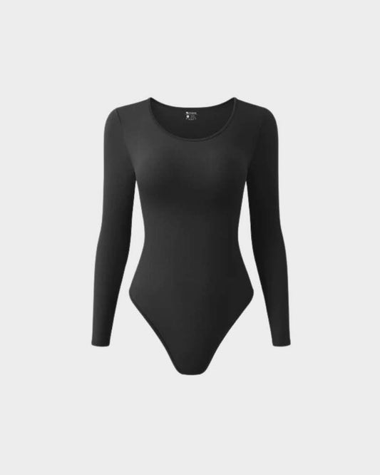 BlissShe® Gerippter Langarm-Bodysuit mit Rundhalsausschnitt