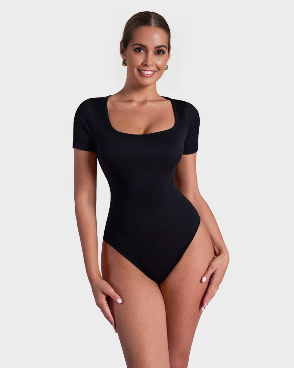 BlissShe® Basic Square Neck Thong Bodysuit