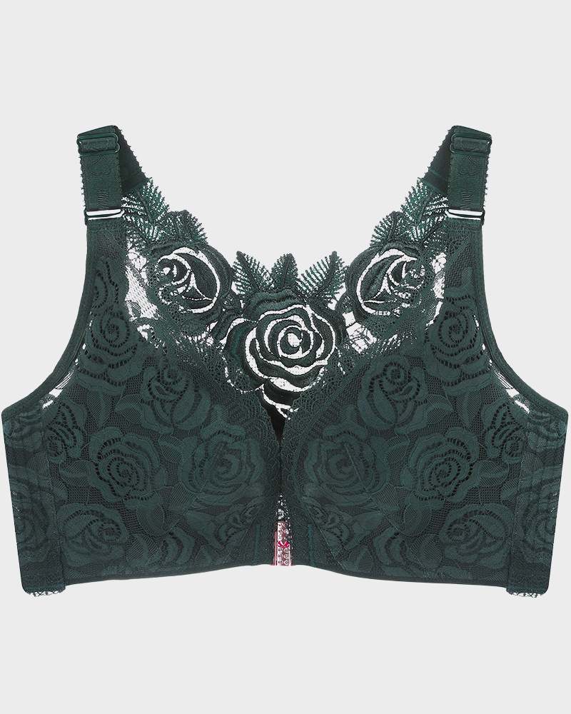 BlissShe® Rose Embroidery Front Closure Bra