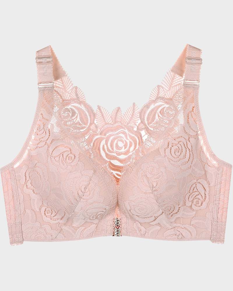 BlissShe® Rose Embroidery Front Closure Bra