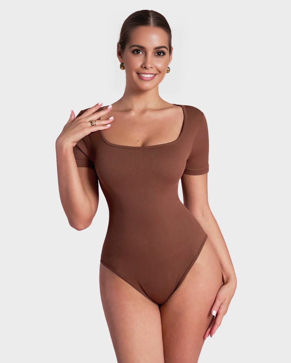 BlissShe® Basic Square Neck Thong Bodysuit