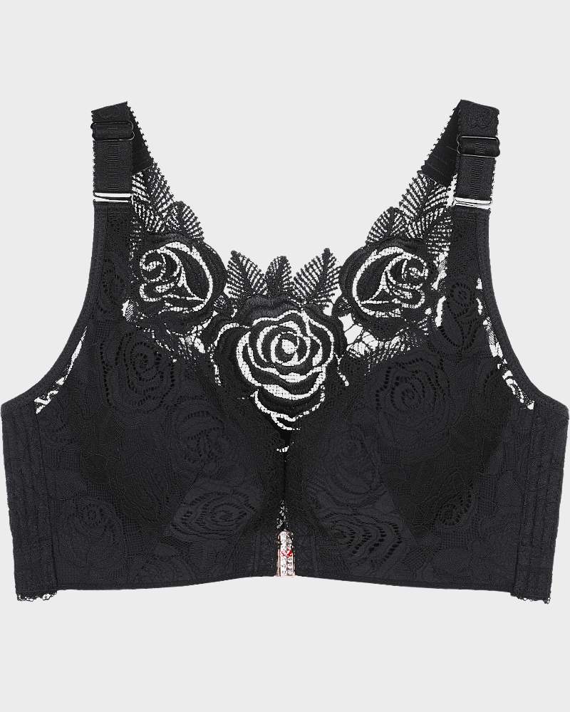 BlissShe® Rose Embroidery Front Closure Bra