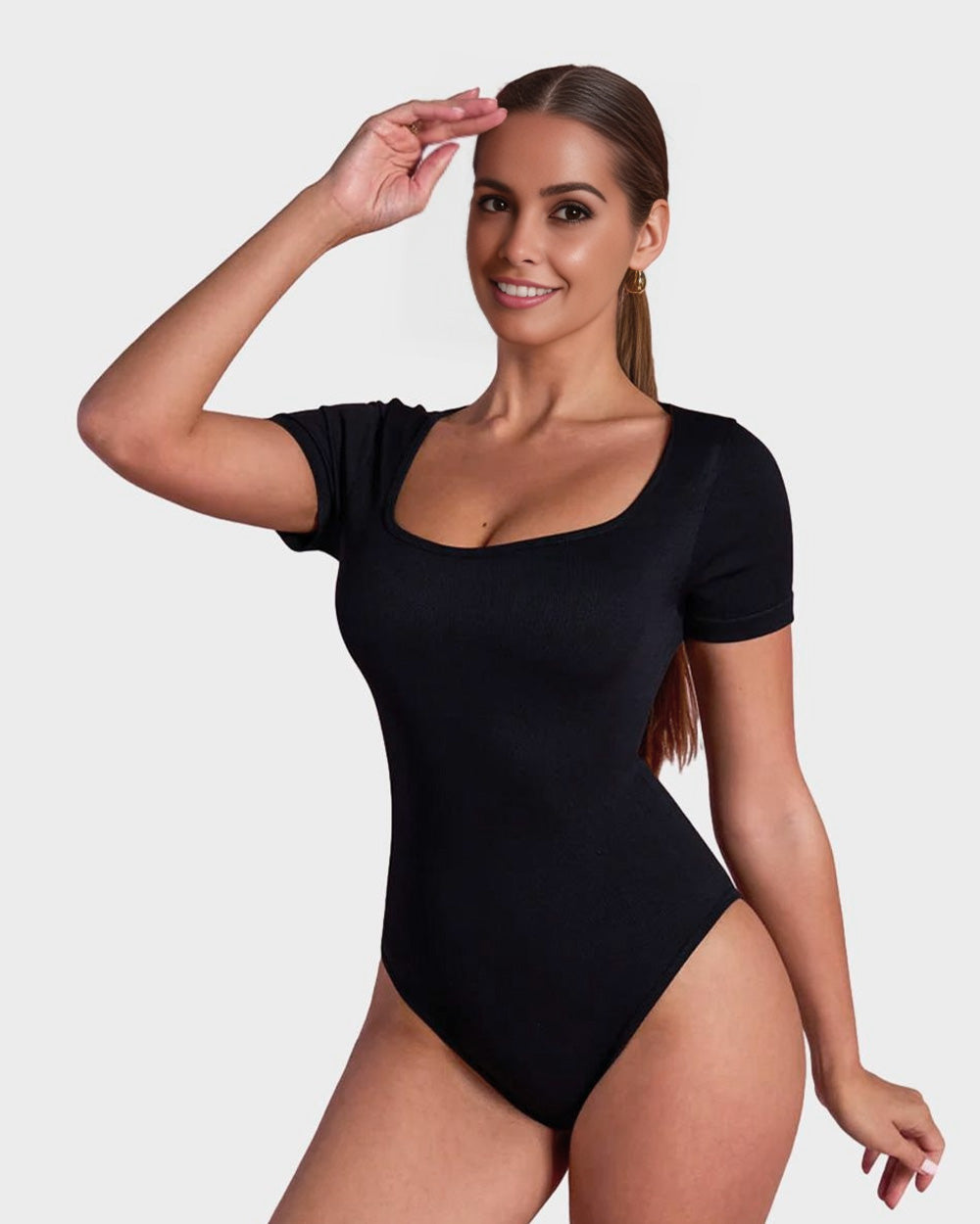 BlissShe® Basic Square Neck Thong Bodysuit