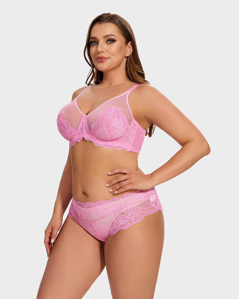 BlissShe® Full Coverage Lace Pink Minimizer Bra