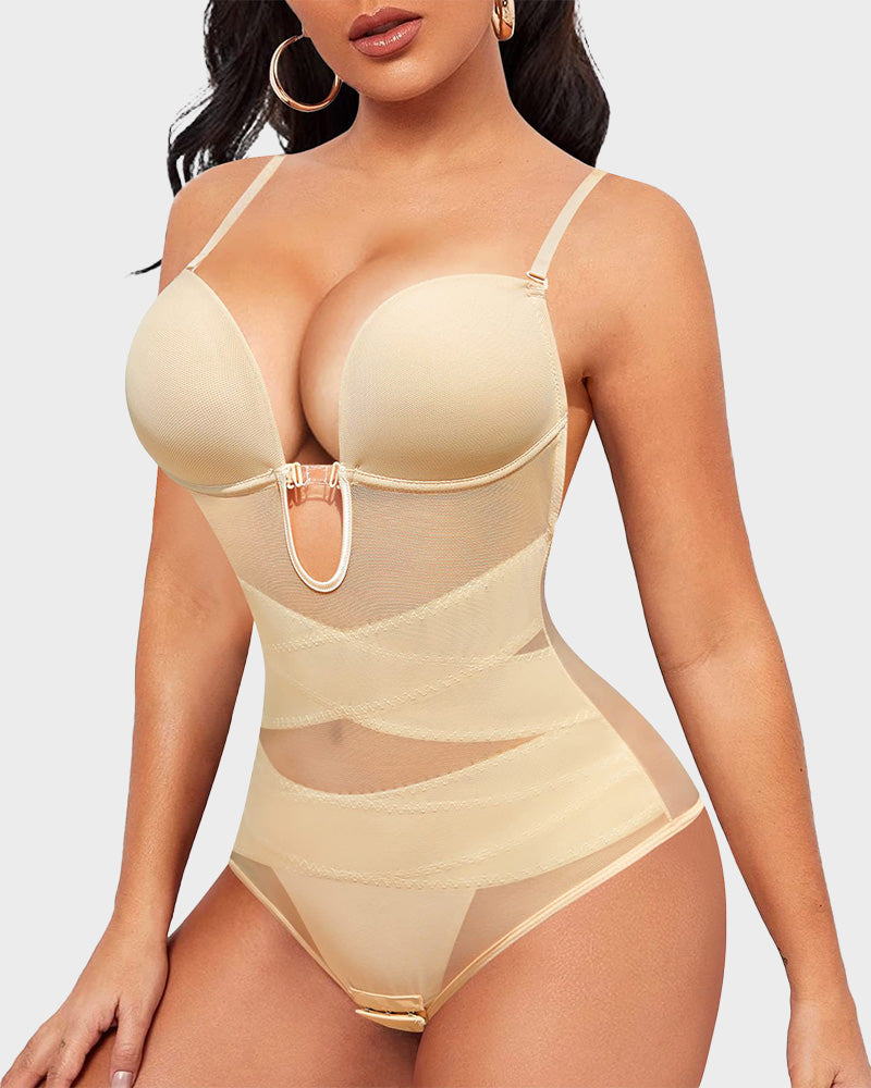 Summer U-shaped built-in soft steel shapewear open breasted, adjustable strap, abdomen cross waist design