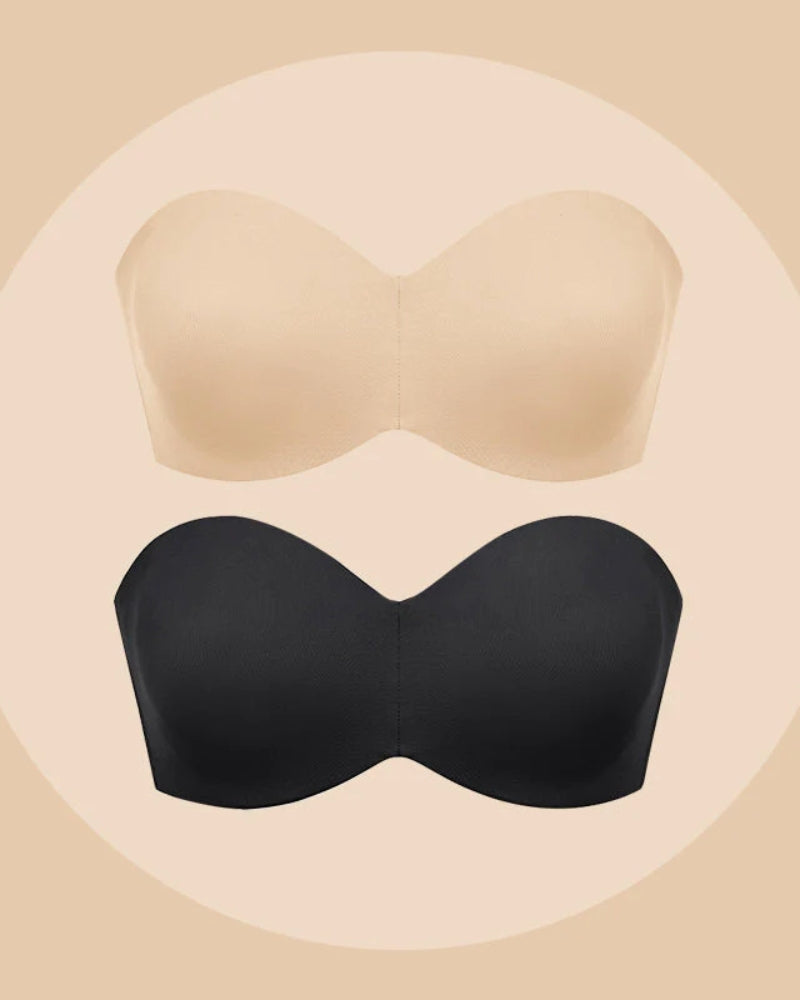 BlissShe® Full Support Non-Slip Convertible Bandeau Bra-Black+Nude