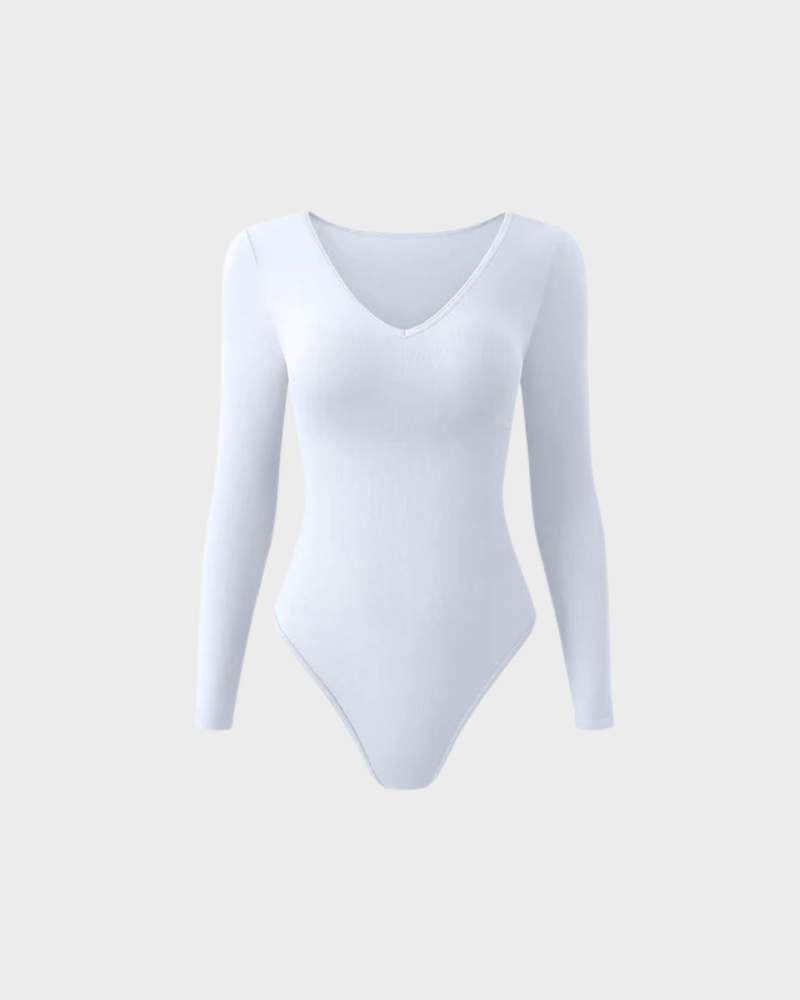 BlissShe® Sexy Ribbed V Neck Long Sleeve Bodysuits