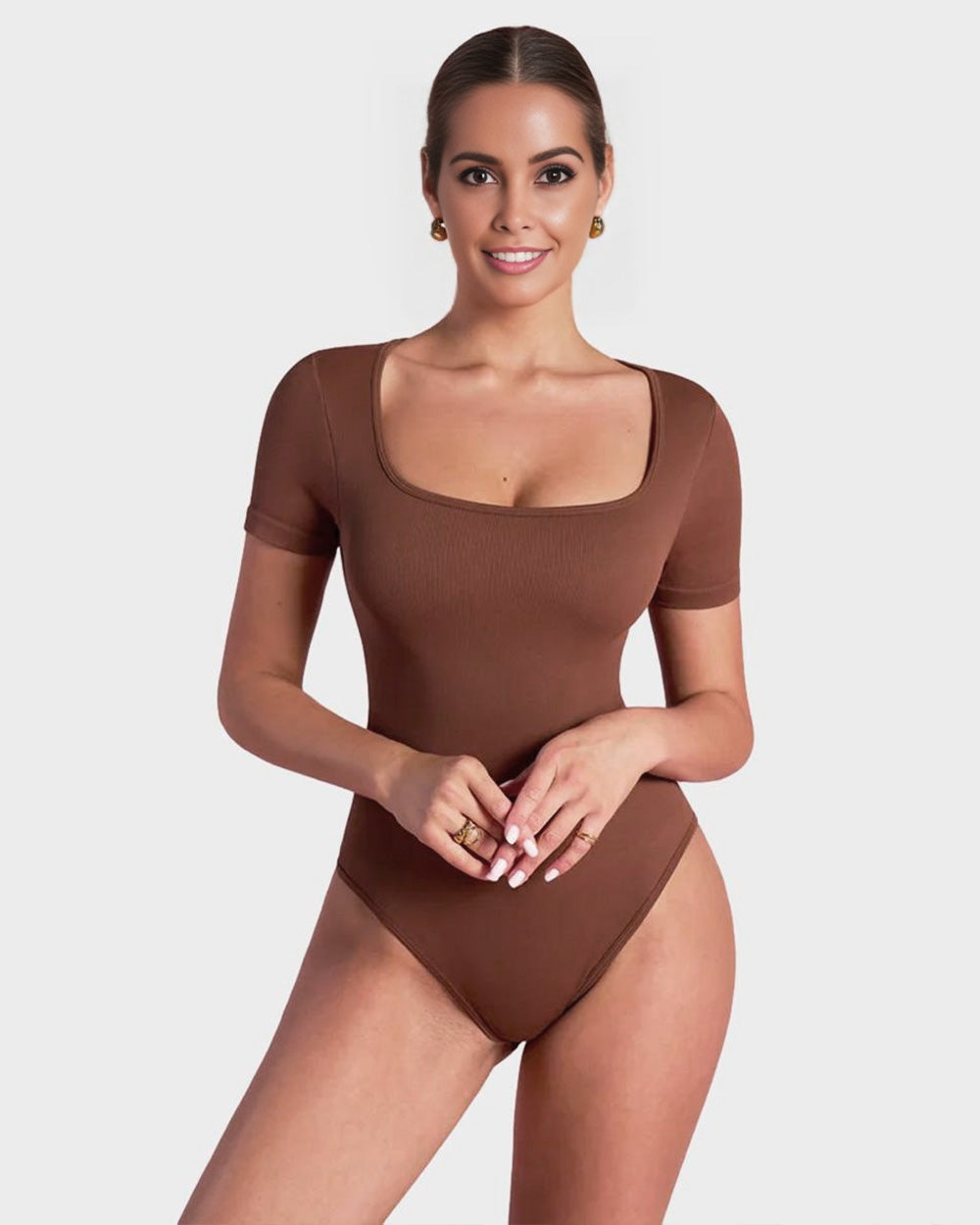 BlissShe® Basic Square Neck Thong Bodysuit