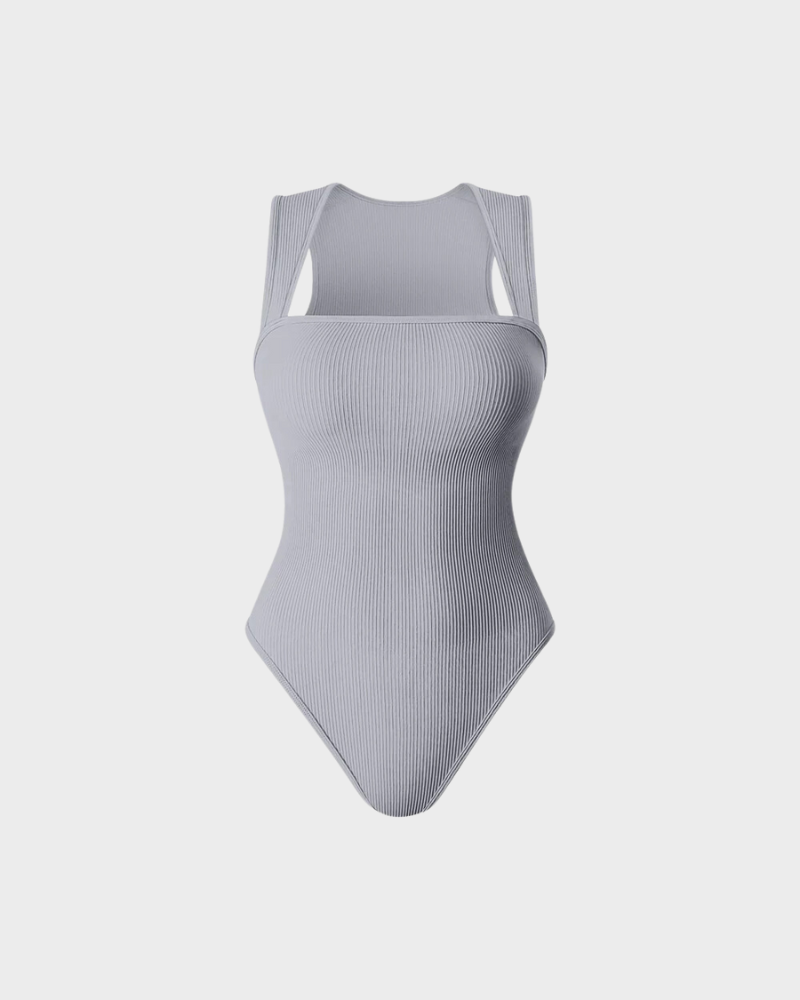 BlissShe® Ribbed Strappy Square Neck Bodysuits