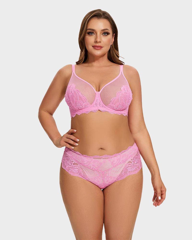 BlissShe® Full Coverage Lace Pink Minimizer Bra