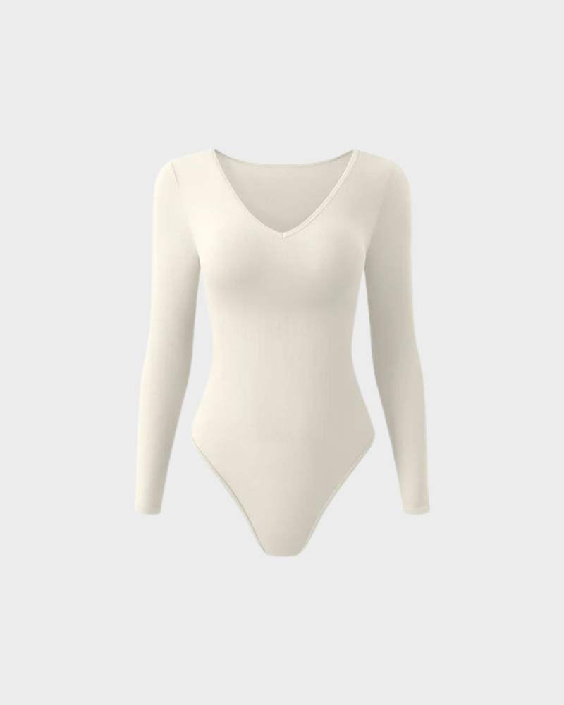 BlissShe® Sexy Ribbed V Neck Long Sleeve Bodysuits