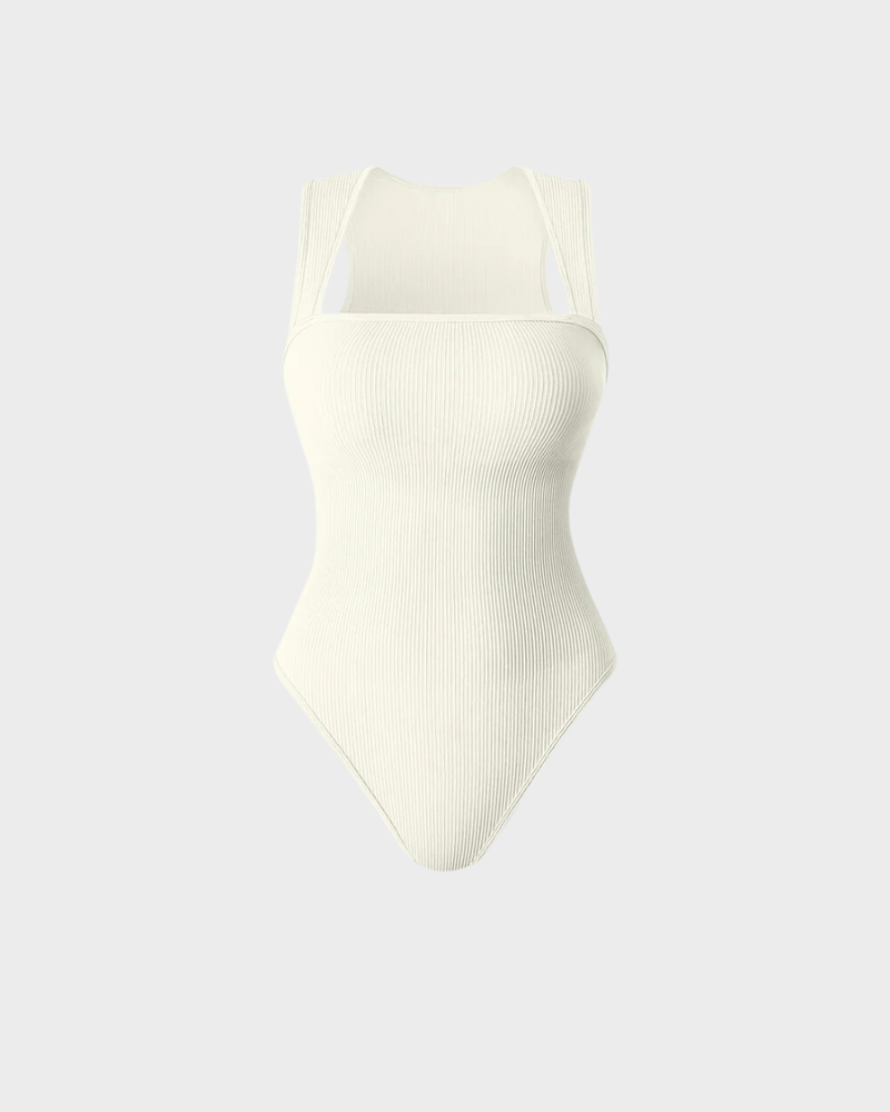 BlissShe® Ribbed Strappy Square Neck Bodysuits