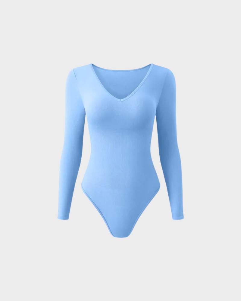 BlissShe® Sexy Ribbed V Neck Long Sleeve Bodysuits