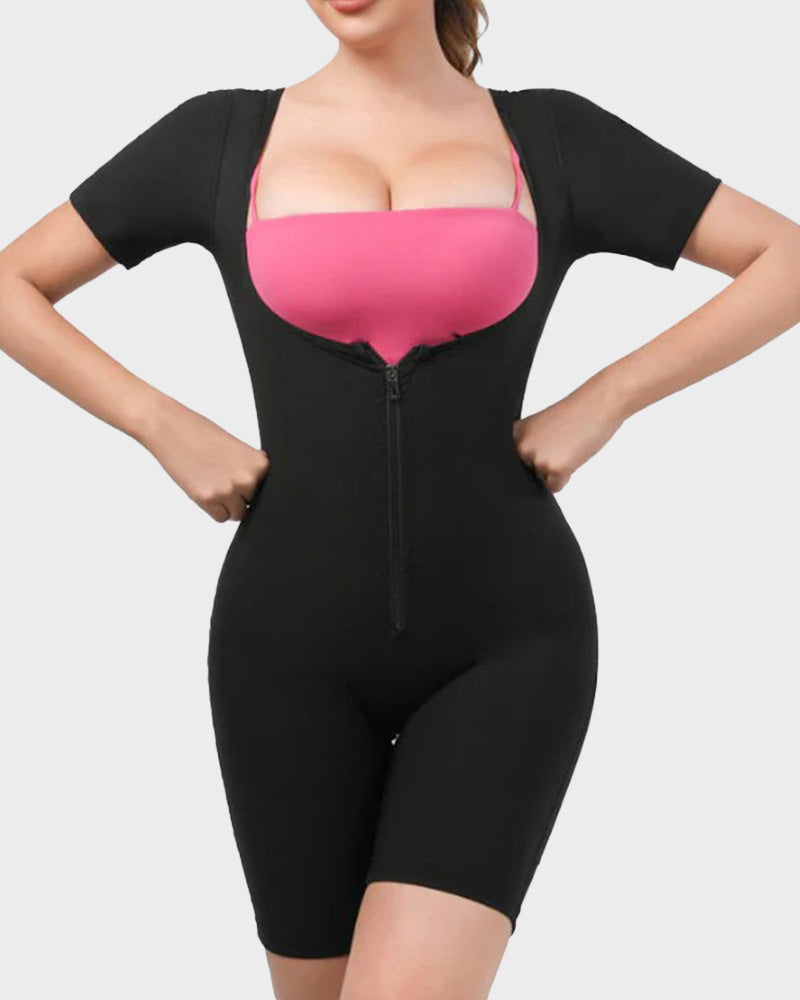 BlissShe® Women's Fitness Sweat-Inducing Zip-Up Bodysuit