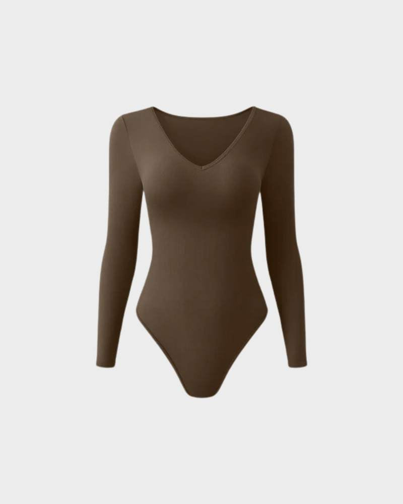 BlissShe® Sexy Ribbed V Neck Long Sleeve Bodysuits