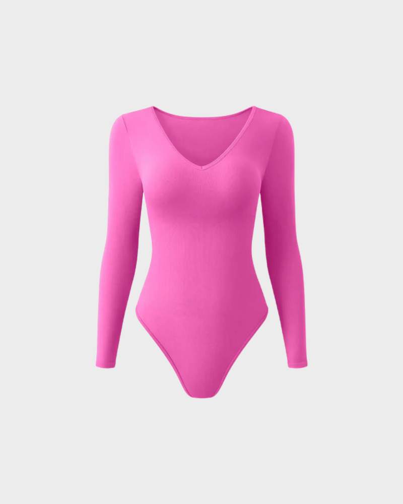 BlissShe® Sexy Ribbed V Neck Long Sleeve Bodysuits