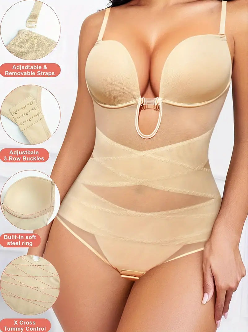 Summer U-shaped built-in soft steel shapewear open breasted, adjustable strap, abdomen cross waist design