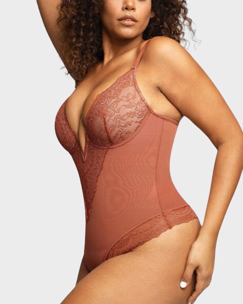 BlissShe® Sexy Lace Deep-V Neck Bodysuit