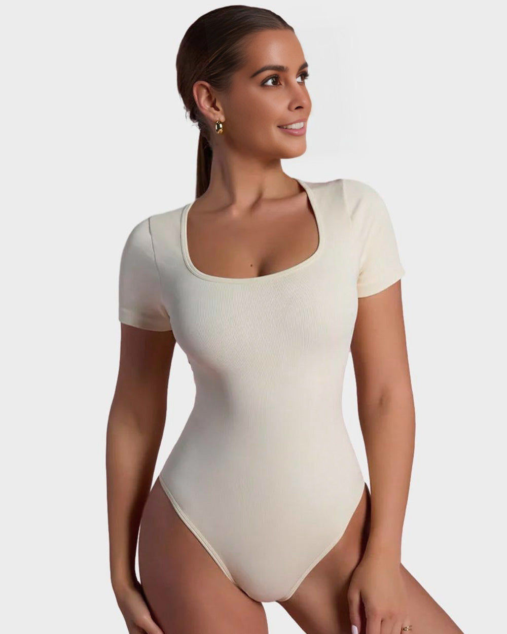 BlissShe® Basic Square Neck Thong Bodysuit