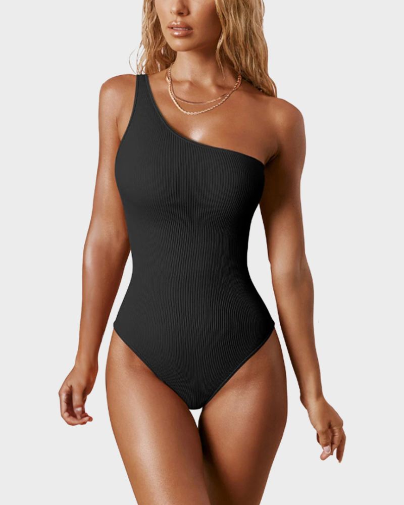 BlissShe® Asymmetrical Ribbed One Shoulder Bodysuits