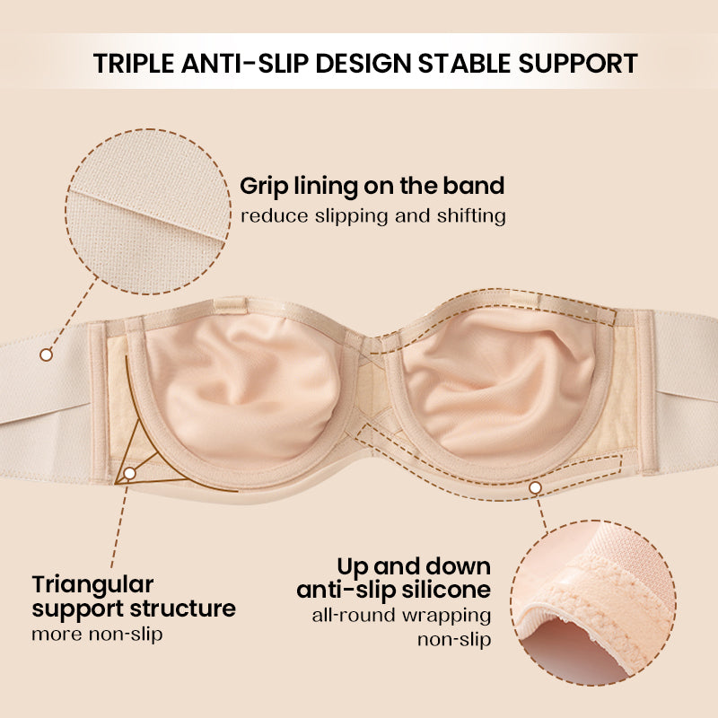 BlissShe® Full Support Non-Slip Convertible Bandeau Bra -Nude