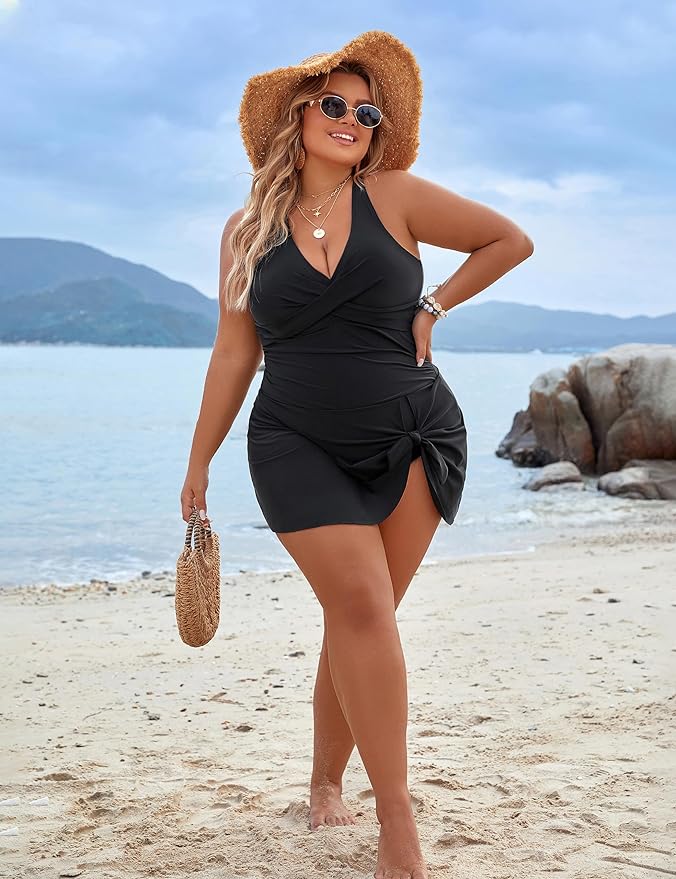 BlissShe® Plus Size One Piece Swim Dress Swimsuit Tummy Control Bathing Suits