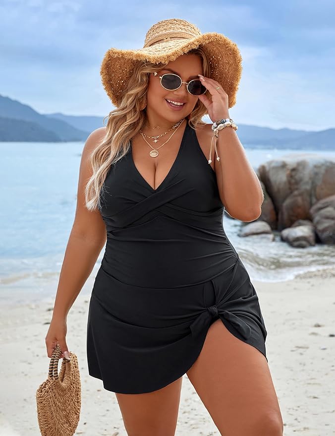 BlissShe® Plus Size One Piece Swim Dress Swimsuit Tummy Control Bathing Suits